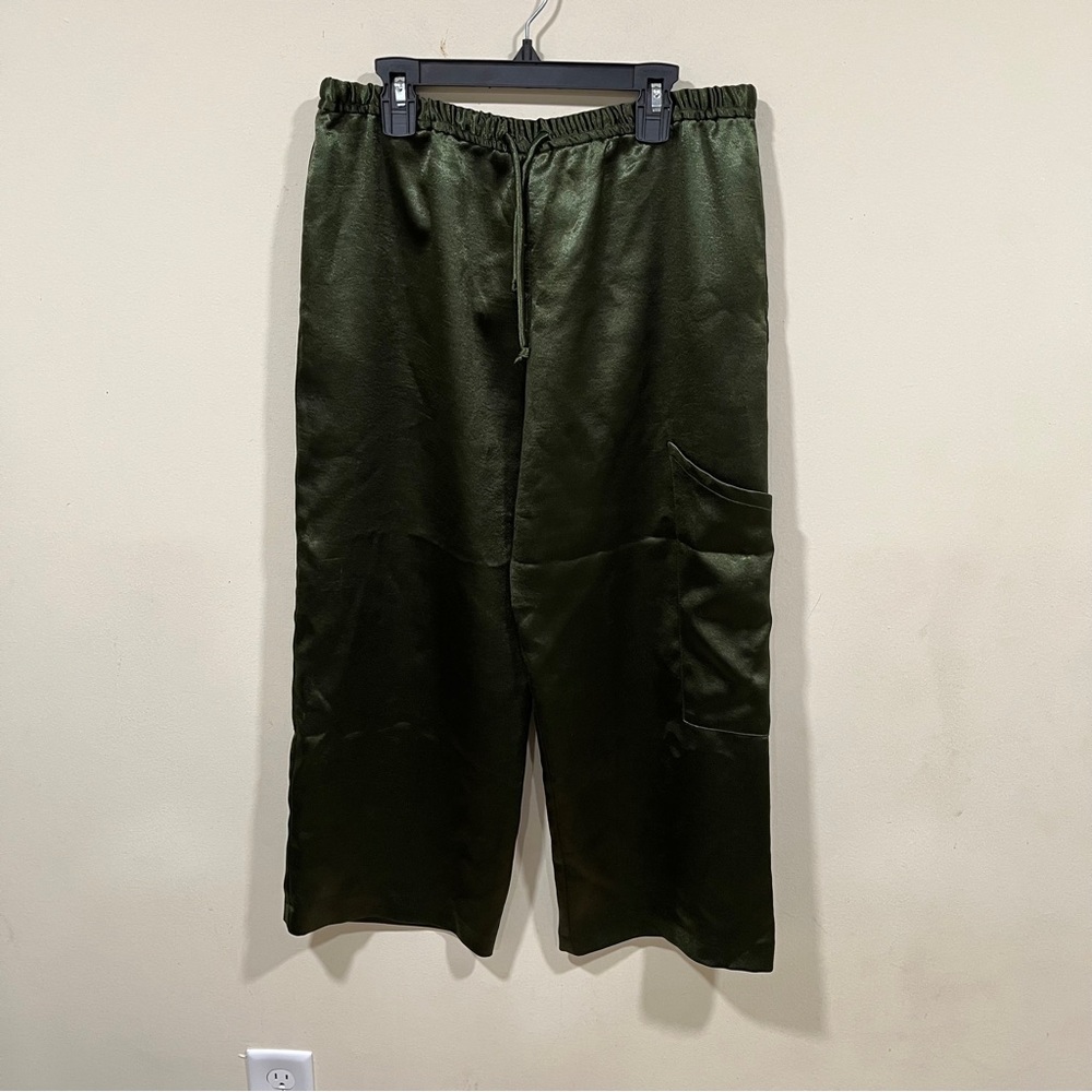 EUC Collina Strada New York Crushed silky Pants Sz S Wide leg cropped green